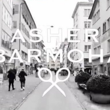 Asher Barmoha logo over a Zurich street