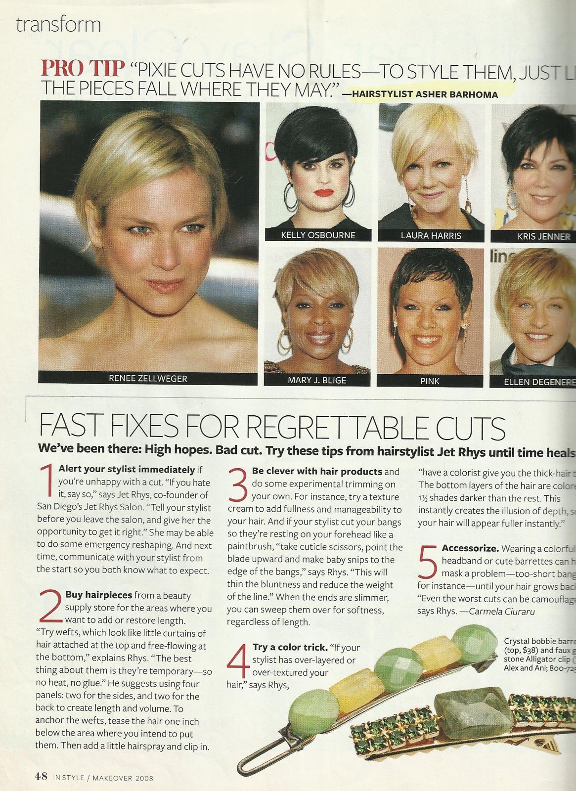 InStyle Makeover 2008, pixie cut pro tip quoting Asher